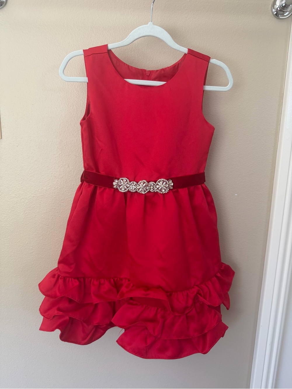 Rare Editions Red Velvet-Belt Ruffle Dress
